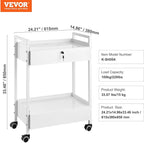 VEVOR Lab Cart, 2 Tiers Stainless Steel Utility Cart, Medical Cart with 2 Drawers, Rolling Lab Cart White Paint, Serving Cart with Swivel Casters for Laboratory, Hospital, Dental, Salon and Beauty