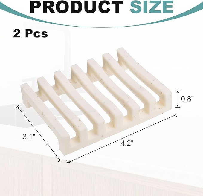 uxcell 2 Pcs Self Draining Silicone Soap Dish, Soap Tray with Drainage for Bathroom Shower Kitchen Sink, 4.2" x 3.1" x 0.8", Grain Pattern Beige