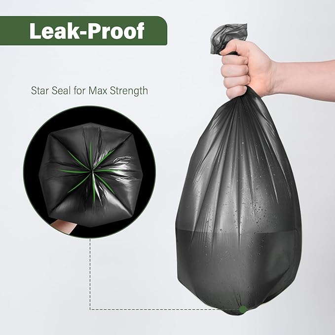 Jaoul Trash Bags 8 Gallon, Strong Tear & Leak Resistant Medium Garbage Bags, 0.97 Mil Extra Strong Trash Bags for 30 Liter Trash Can, Suitable for Kitchen, Bathroom, Restroom, Car, Black, 200 Counts