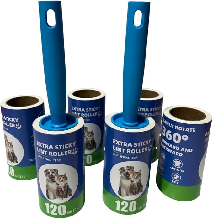 Extra Sticky Lint Roller Refills 6 Pack (720 Sheets) fit 3.8"-4" Standard Size Lint Roller Sticker with Handle, Inner Diameter at 1.5" for Pet Hair, Clothes, Furniture, Cars