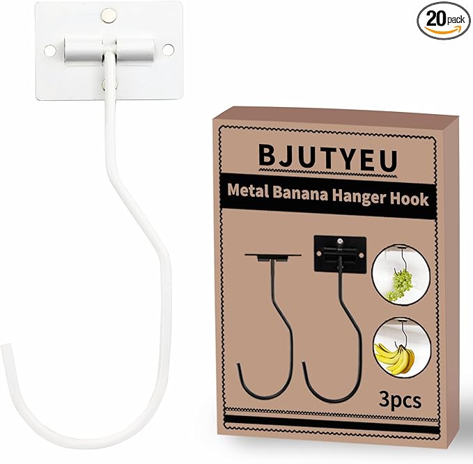 Self-Adhesive Banana Hooks, Foldable Magnetic Hanger Under Cabinet, Sturdy Metal Banana Holder for Kitchen, Space-Saving Design to Keep Bananas Fresh 3 Pieces White
