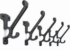 Ambipolar 5 Pack Decorative Cast Iron Heavy Duty Double Hooks, Wall Mounted Coat Hooks, Vintage Inspired (Antique Black) (Type-7 Type)