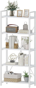 FATORRI 5 Tier Bookshelf, Metal and Wood Bookcase, Etagere Book Shelf for Display, Modern Shelving Unit Tall Book case for Home Office, Living Room (White Oak)
