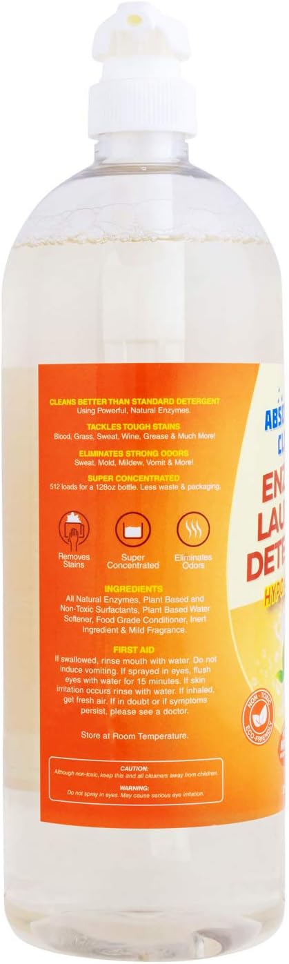 Amazing Natural Based Laundry Detergent Liquid (128 Loads) - Powerful Natural Enzymes - USA Made (32oz Bottle)
