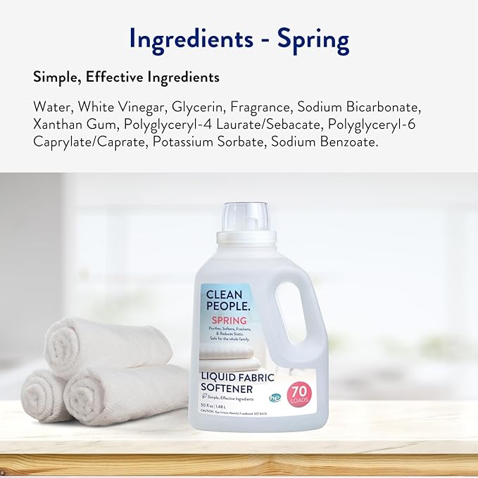 The Clean People Liquid Fabric Softener - Softens & Removes Static Cling - Vegan (50 Fl Oz, Spring)