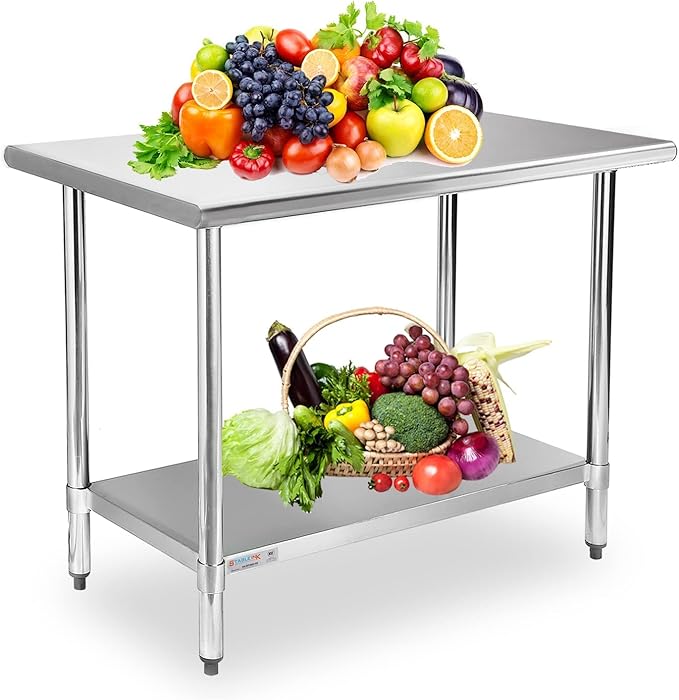 STABLEINK NSF Stainless Steel Table, 24 x 36 Inches Metal Prep & Work Table with Adjustable Undershelf, for Commercial Kitchen, Restaurant, Hotel and Garage，Stainless Steel prep Table Work Table