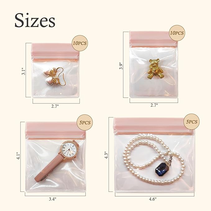 EVA Anti Tarnish Jewelry Bags Storage, Small Clear Plastic Jewelry Pouches Organizer for Gold Silver Ring Earing Chain Bracelet, Jelly-Like Softness, No Yellowing, No Odors, 30 PCS Mixed Sizes