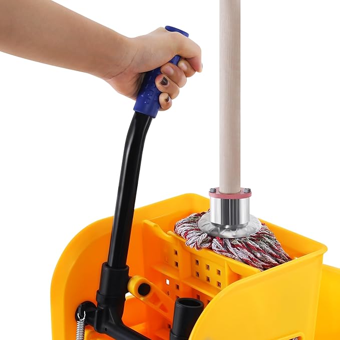 Ridgeyard 5.28 Gallon Side Press Yellow Mop Bucket with Wringer, Mop Bucket with Wringer Set for Home Use, Dirty Water Separator, 11x16.92x27.55 Inch