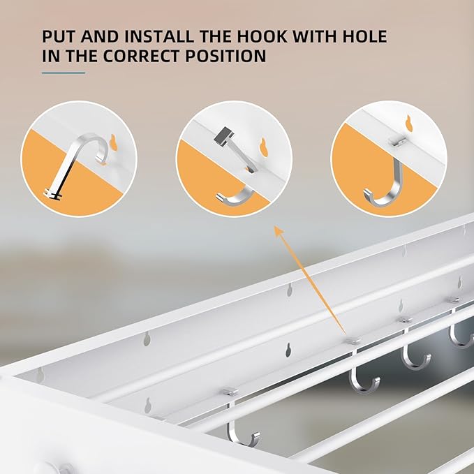 Drying Rack Clothing,Clothes Drying Rack Wall Mounted,Laundry Drying Rack Wall Mount,Foldable,Collapsible,60 lb Capacity 5 Aluminium Poles with 12 Hooks,Space Saving Clothes Drying Rack,White 40"