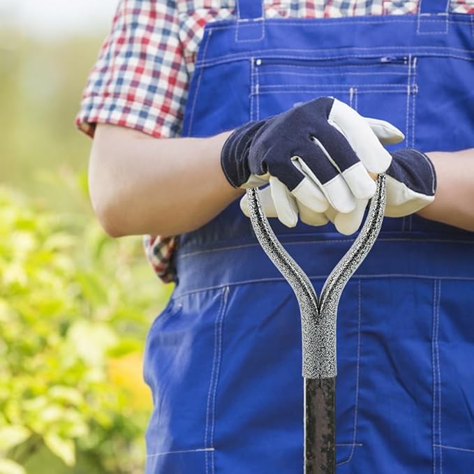 Shovel D Grip Handle, 32mm Inner Diameter Metal Shovel Replacement Handle with Wooden Grip Spade Snow Scoop Digging Raking Tools Snow Shove-l for Digging Raking(Color:Sliver)