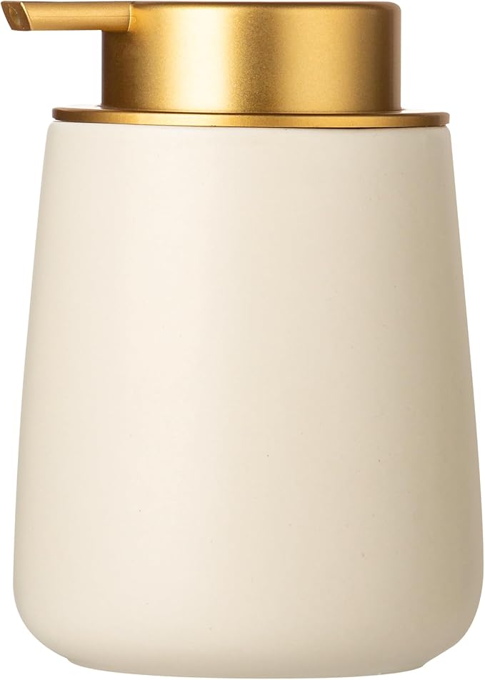 Enra Ceramic Soap Dispenser,12 oz Hand Lotion Dispenser with Gold Pump,Refillable Dish Soap Dispenser,Modern Liquid Soap Dispenser for Bathroom,Kitchen with Easy-to-Press Pump(Beige Liquid Glod Pump)