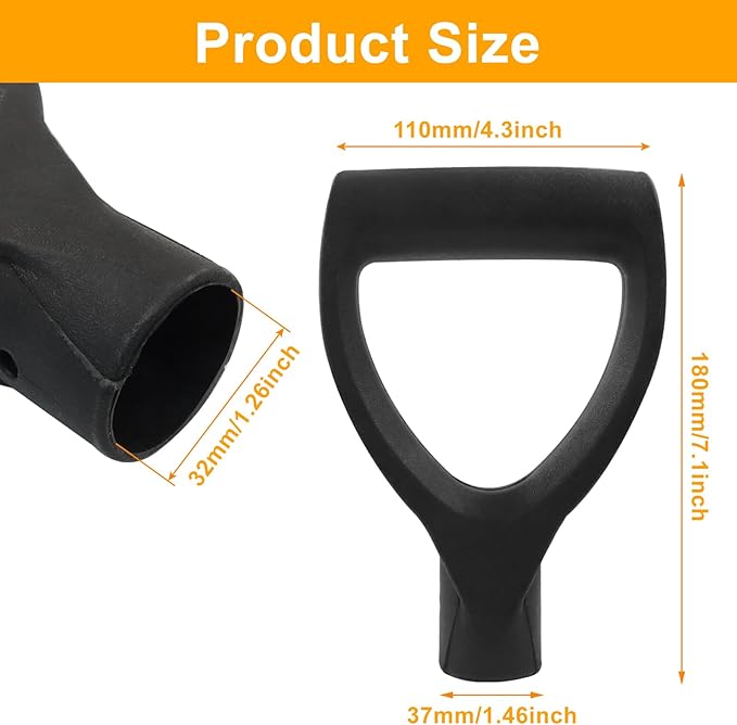 Shovel D Grip Handle, 32mm Inner Diameter Plastic Spade Handle for Digging Raking Tools(Black)