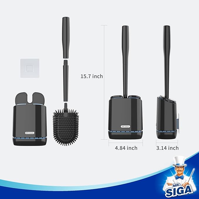 MR.SIGA Toilet Bowl Brush and Holder, Durable and Flexible Bristles, Wall Mounted Toilet Brush for Bathroom Cleaning, Black, 1 Pack