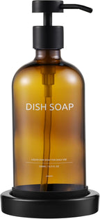 Glass Soap Dispenser Set by Janxin,Bathroom Soap Dispenser Set with Ceramic Tray,Luxury Bathroom Accessories,Modern Kitchen Decor (Amber(Dish Soap))