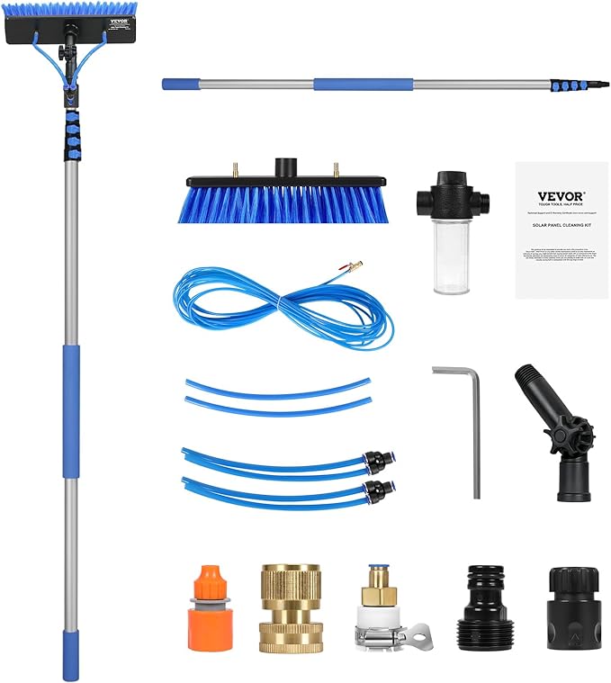VEVOR Water Fed Pole Kit, 24FT Solar Panel Cleaning Pole with Extendable Handle, 180° Rotatable Brush Head & 65.6FT Hose, Household & Outdoor Window Cleaner Tool for Caravan Solar Panel Deck