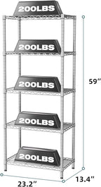 SINGAYE 5 Tier Storage Garage Shelving Units Heavy Duty Wire Shelves Pantry Metal for Pantry Closet Kitchen Laundry Bathroom Organizers Shelf Home Shorage Gray