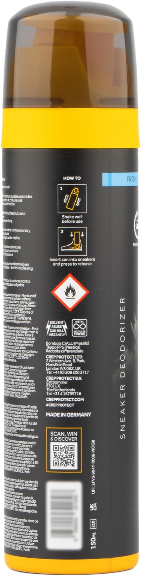 Crep Protect Shoe Deodorizer Spray - Foot & Shoe Odor Eliminator for Smelly Shoes, Sneakers, Boots, Suede & Nubuck - 24-Hour Freshness, Refreshing Scent (Fresh Linen, 5.07oz)