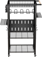 Pure Metal Heavy-Duty Tool Cart, Tool Organizer, 4 Layers + 4 Multifunctional Side Hangers, Integrated Design Power Tool Organizer, Practical Gift for Men, Husbands, and Fathers.