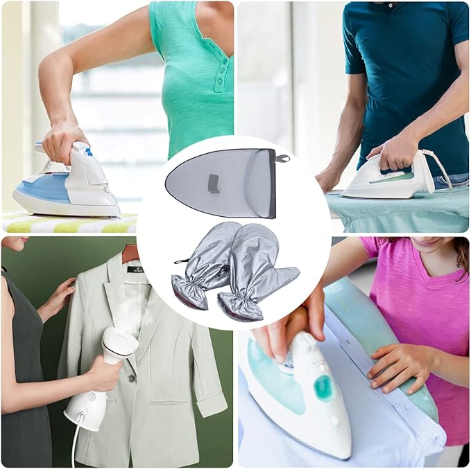 3PCS Garment Steamer Ironing Gloves, Waterproof Care Anti Steam Mitt with Finger Loop, Heat Resistant Protective Gloves Iron Board for Clothes Steamers (Pointy)