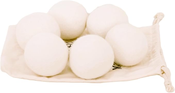 KINGRICK Wool Dryer Balls, XL, 6 Balls, White, Diameter 2.96", 100% New Zealand Premium Wool, Natural Drying Aid, Reduces Drying Time, Reduces Static Electricity and Softens Clothing