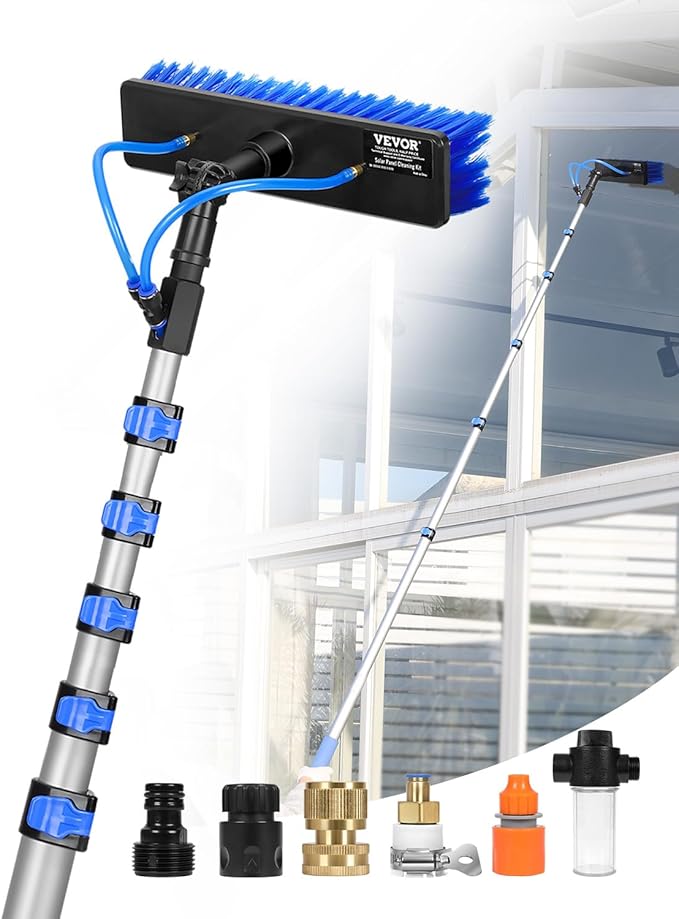 VEVOR Water Fed Pole Kit, 36FT Solar Panel Cleaning Pole with Extendable Handle, 180° Rotatable Brush Head & 65.6FT Hose, Household & Outdoor Window Cleaner Tool for Caravan Solar Panel Deck