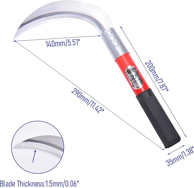 1pce 290mm/11.42in Carbon Steel Billhook Brush Clearing Sickle for Grass,Weeding Tools for Garden,Curved Sawtooth Sickle,Machete Axe for Cutting Trees,Steel Blade Knife in Hand