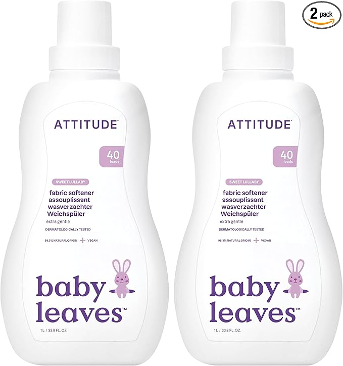 ATTITUDE Baby Fabric Softener, Hypoallergenic, Non-toxic, ECOLOGO Certified, Fluid Ounce, 40 Loads 33.8 Fl Oz Sweet Lullaby (42137) (Pack of 2)