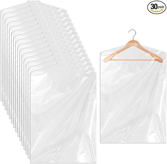 30 PCS 35.5 Inch Plastic Garment Bag, Dry Cleaner Bags Laundry Bags, Clear Hanging Clothing Covers for Coat Suit Shirt Jacket Skirt