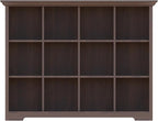 Cube Shelf Bookcase with Base - Wooden 3 Tiers Floor Standing Low Storage Cabinet for Home and Office, 12-Cube Lattice Bookshelf, Walnut