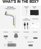 Fanttik G9 Handy Cordless Electric Spin Scrubber, MagnaStorm Motor, Dual-Speed, 5 Brush Heads, LED Display, IPX7 Waterproof, 2500mAh with Type-C Charging, for Kitchen, Sink, Tile, Stove- White
