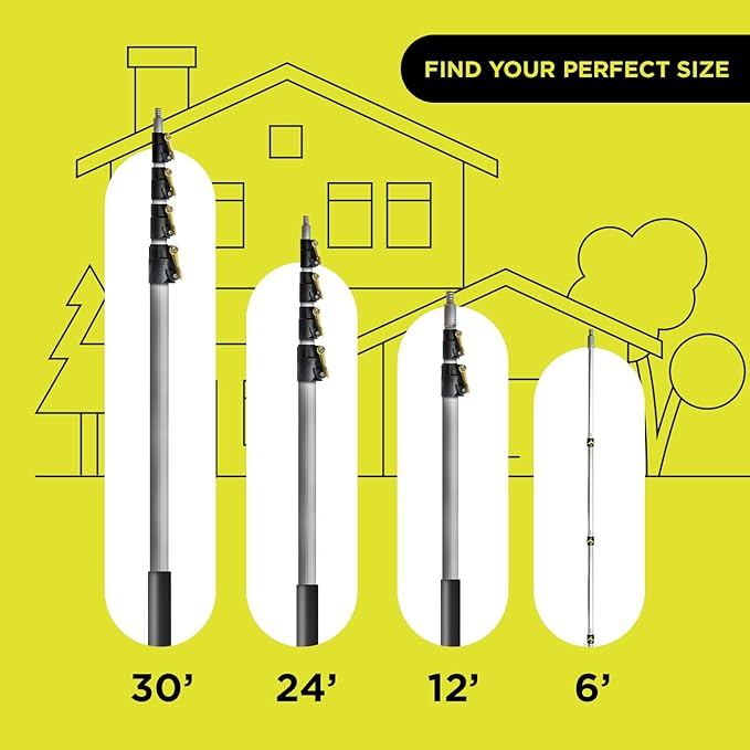 DOCA Telescoping Pole 5-12 Ft - Extension Pole for Cleaning, Feather Duster, Window Washing Kit, Paint Roller, Window Squeegee - High Reach Extendable Kit for Indoor & Outdoor - Pole Only