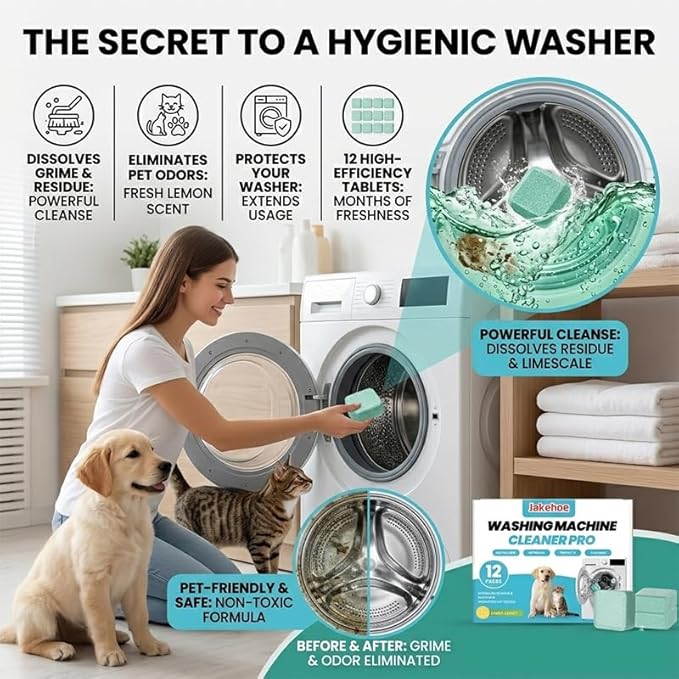 Washing Machine Cleaning Tablets: Powerful Deep Cleaning for Front Loader & Top Load Washer Machines - Clean Inside Drum and Laundry Tub Seal (36 pieces)