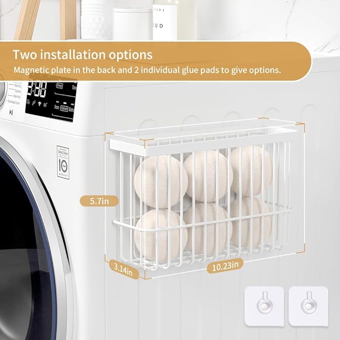 Magnetic Dryer Ball Holder for Laundry Room Organization and Storage, Magnetic Lint Bin for Laundry Room, Iron Dryer Ball Container for Laundry Room Storage (No Balls)