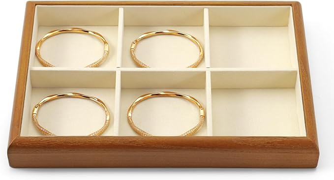 Oirlv Solid Wood 6 Grid Jewelry Organizer Tray Jewelry Drawer Organizer(Creamy-white)