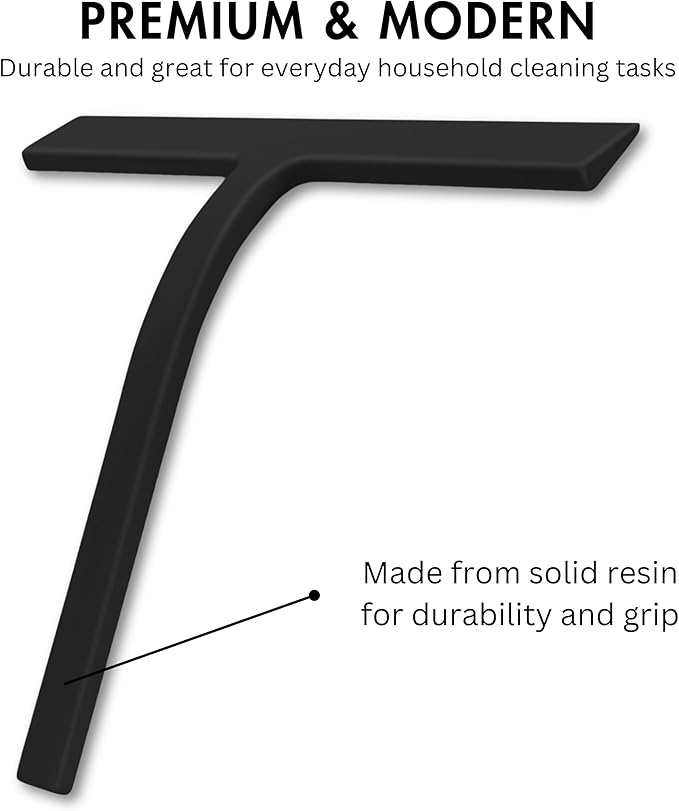 9 inch Squeegee Set with Over Wall Hanger, Suction Cup, and Hook, Glass Cleaning Squeegee for Shower Doors, Windows, Glass Doors, Bathrooms, Mirrors, Car Windshield - Matte Black