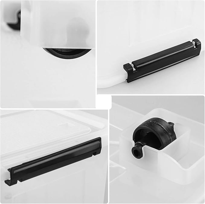 Bringer 4-Pack 30 L Clear Plastic Storage Box, Large Wheeled Storage Bin with lid