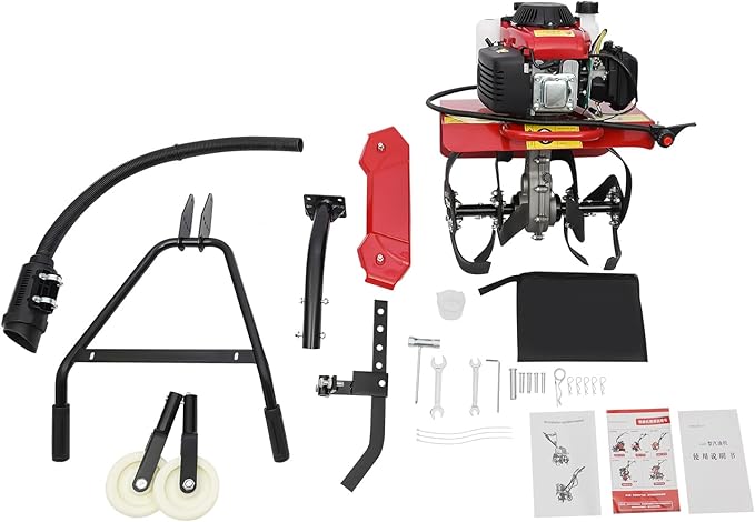 63CC Air-Cooled 4-Stroke Engine, Full-Size Front Tine Tiller, Tilling Width 13.8In, Adjustable Tilling Depth 1.97-5.90In, Rototiller Garden Tool for Weeding, Mixing Fertilizers