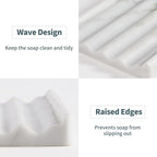 2 Pcs Soap Holder for Bathroom, Marble Soap Dish for Kitchen Countertop, Bathroom Tray with Creative Wavy Design, Soap Saver for Bath Tub, Sponges, Italian Natural Stone(Bianco Carrara)