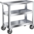DDJ Stainless Steel Utility Cart on Wheels, 3-Tier 1100 lbs Heavy Duty Tool Cart with Wheels, Commercial Rolling Service Cart for Garage Workshop Warehouse Mechanic Kitchen 18.1" D x 30.7" W x 36.2" H