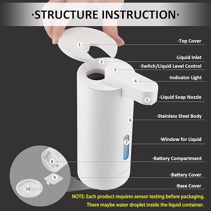 Automatic Soap Dispenser, Touchless Soap Dispenser, 3 Adjustable Volume Hand Soap Dispenser, Bathroom Soap Dispenser, Dish Soap Dispenser for Kitchen Bathroom, Liquid Soap Dispenser White
