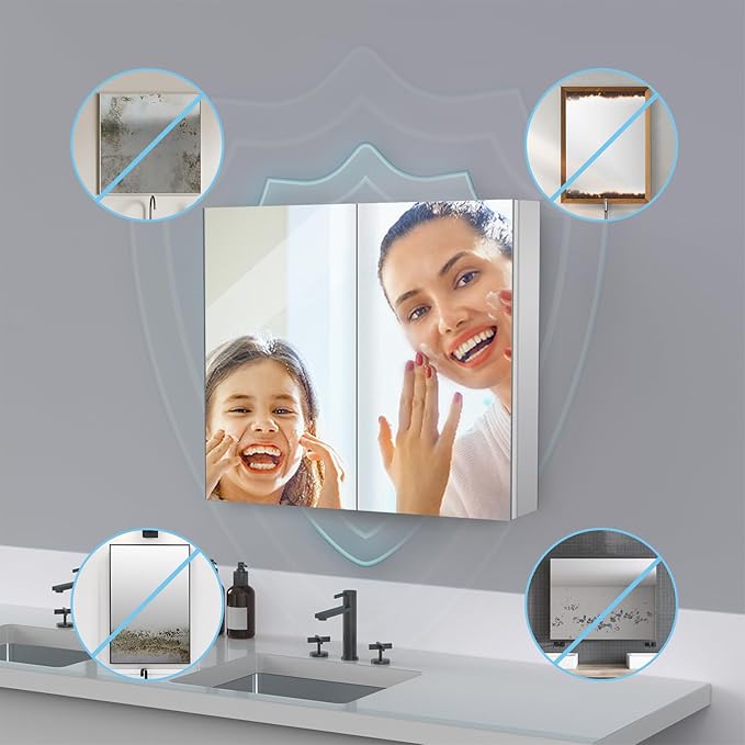 Sunrosa Medicine Cabinet with Mirror, 36" W x 31.5" H, 2 Symmetrical Doors, Wall-Mounted & Recessed Bathroom Medicine Cabinet with Tempered Glass Mirror