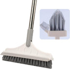 2 in 1 Floor Brush Scrubber with Long Handle Grout Brush 3 Poles 53.5'' New Upgrade Stiff Bristle Cleaning Scrub Brush with Squeegee 120°Rotating Tile Brush for Cleaning Bathroom Glass Patio Kitchen