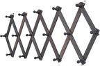 SCUNDA Rustic Wall Mounted Hat Rack with Space Saving Accordion Design, Expandable Hat Holder with 16 Wood Hooks, Modern Farmhouse Wall Hanger for Mug, Coat, Bags(Shabby Grey)