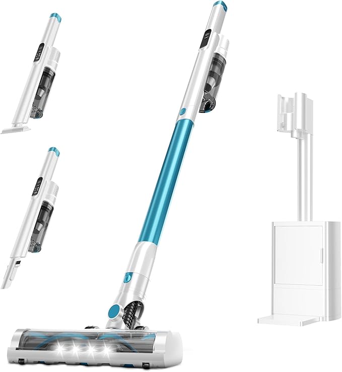 Self Clean and Empty Cordless Vacuum Cleaner with 2.5L Dust Base, Powerful Suction Handheld Vacuum, Auto Empty System, HEPA Filtration, Stick Vacuum for Pet Hair, Hardwood and Carpet, Blue