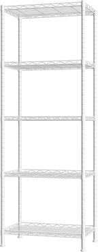 HOMEFORT 5-Shelving Unit, Adjustable Wire Shelving, Metal Wire Shelf Rack Organizer for Kitchen, Pantry, Closet, Bathroom, Laundry, White,21" W x 11" D x 53" H