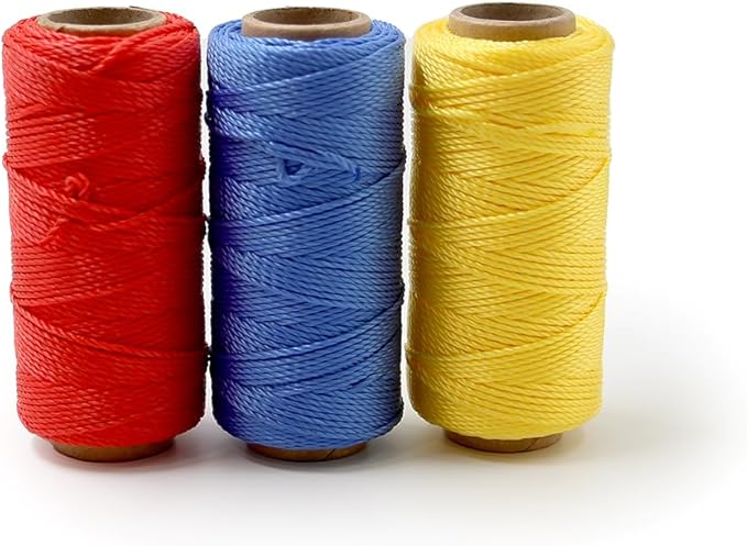 3 Roll Mason Line String – 262ft, 1.3mm Thick Twisted Polypropylene – Durable Construction Twine for Laying Bricks, Blocks, Fences in Gardening, DIY & Landscaping Projects (Yellow,Red,Blue)