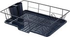 Sweet Home Collection Space-Saving 3-Piece Dish Drainer Rack Set: Efficient Kitchen Organizer for Quick Drying and Storage - Includes Cutlery Holder and Drainboard - Maximize Countertop Space, Navy
