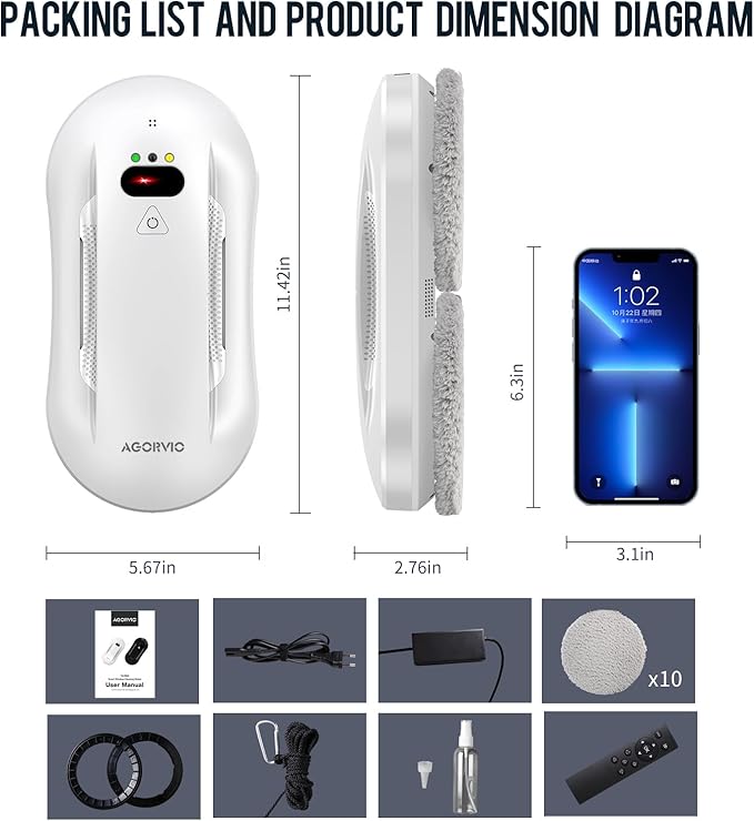 Window Cleaning Robot with Auto Water Spray & Smart Navigation, Automatic Window Cleaner Robot for Inside/Outside Glass with Triple Safety System, Edge Detection and Remote Control