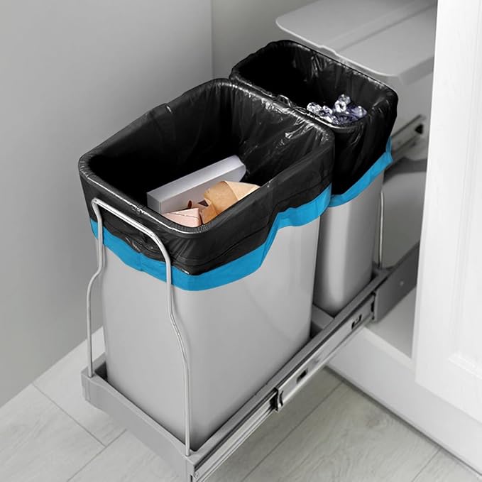 Teivio 15-16 Gallon 120 Counts Strong Tall Kitchen Drawstring Trash Bags, Medium Plastic Garbage Bags for Home Kitchen Garden Office Tall Trash Can, Black Waste Bin Liners