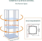 Square Rotating Bookshelf Tower - 360 Spinning Display Corner Bookcase for Narrow Space, Modern 3-Tier Revolving Storage Shelf, White